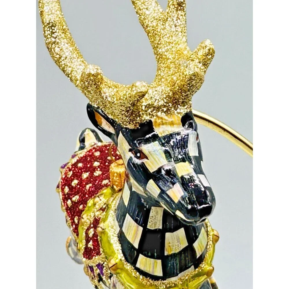 Mackenzie‎ Childs Prancer Reindeer Glass Christmas Ornament Courtly Checks Box